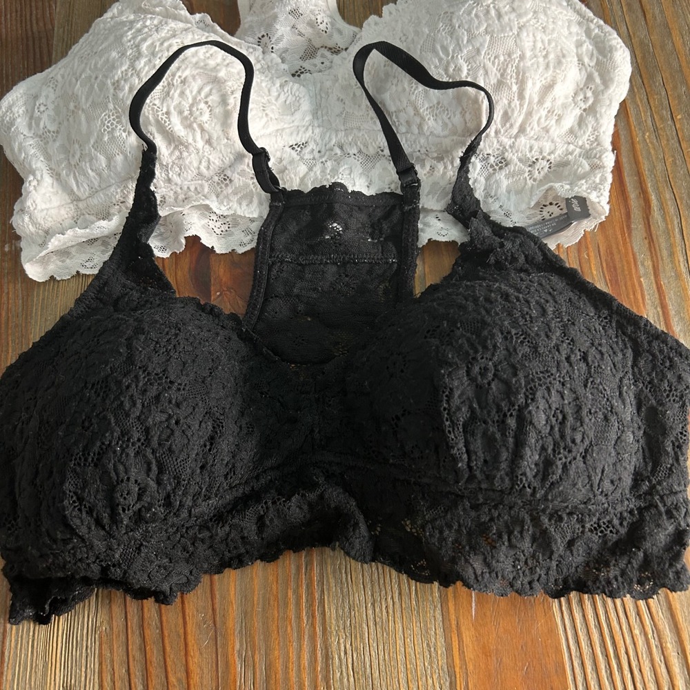 Aerie Black White Lace padded Bralette Crop Top Bra M Racerback Wireless - Picture 11 of 11